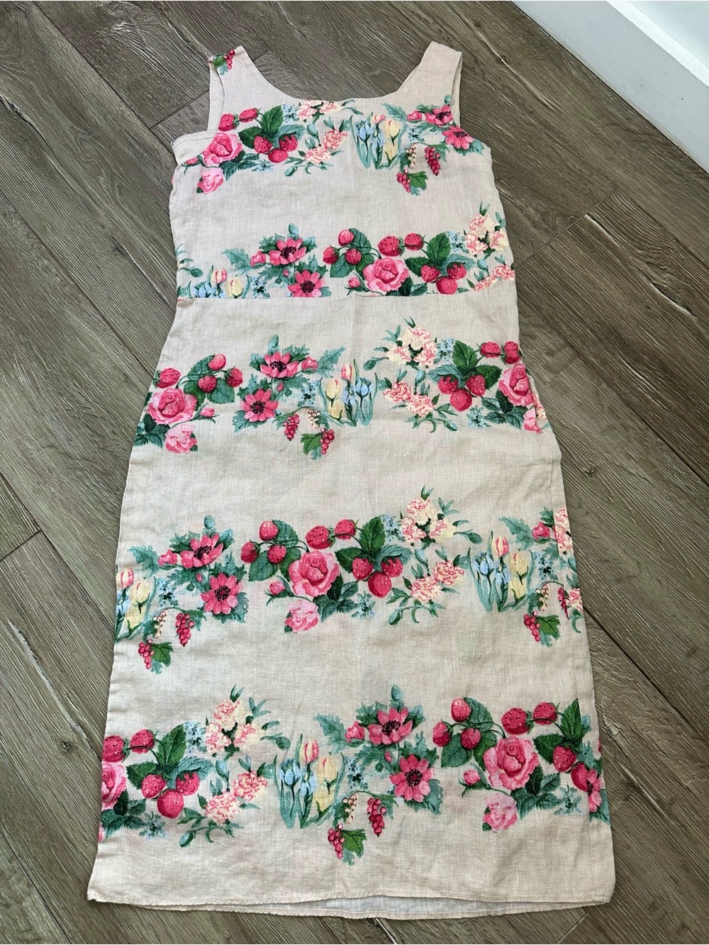 Laura Ashley Floral Strawberry 🍓 Linen Sundress 90’s Cottagecore